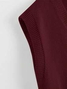 EMERY ROSE Áo len cổ chữ V màu trơn thường ngày dành cho nữ - Màu Đỏ Sâu - Xem 4