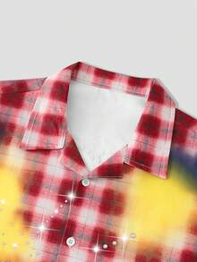 ROMWE MEN Street Life 男士秋季时尚格子拼接水钻装饰衬衫，长袖上衣 - 彩色 - 查看 5