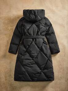Anewsta Thick Long Hooded Quilted Women Jacket - Black - View 2