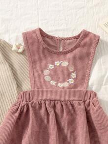 SHEIN Vintaside Kids 2pcs/Set Young Girl Casual Floral Decor Top And Dress Set, Autumn - Pink - View 4