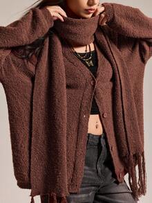 Easelle Vintage Casual Coffee Color Casual Loose Fit Long Sleeve Button Front Cardigan For Women Winter Clothes For Women New Year  Christmas - Coffee Brown - View 1