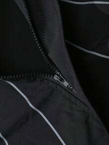 ROMWE MEN Prep Unisex Contrast Color Patchwork Windbreaker Long Sleeve Jacket, Casual Hooded Jacket For Autumn/Winter - Black - View 7