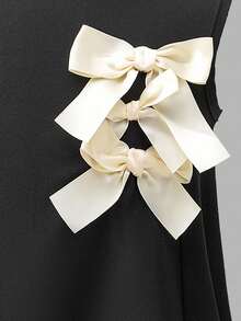 Sweetra 女童（小）无袖优雅休闲蝴蝶结设计中长连衣裙 - 黑色 - 查看 4