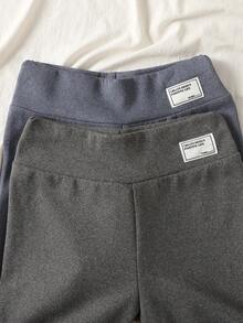 SHEIN Dwuczęściowe, dopasowane, termiczne legginsy polarowe dla nastolatek z naszywką w talii - Brudny niebieski - Zobacz 6