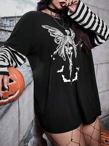 SHEIN CURVE+ Áo thun trễ vai in họa tiết xương & bướm Plus Size dành cho nữ - Nhiều màu - Xem 4