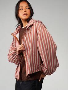 MISSGUIDED Áo khoác gió kẻ sọc cỡ lớn có mũ, dây rút cho trang phục thường ngày mùa thu xuân - Nhiều màu - Xem 1
