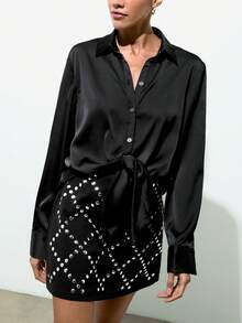 Maija Black Rhinestone Rhombus Pattern Skirt, Suitable For Urban Party And Gathering Party Dresses Stylish Clothing Collection Sparkly Dress Sequin Black Mini Skirt  Sexy Dress Sequin Skirt - Black - View 8