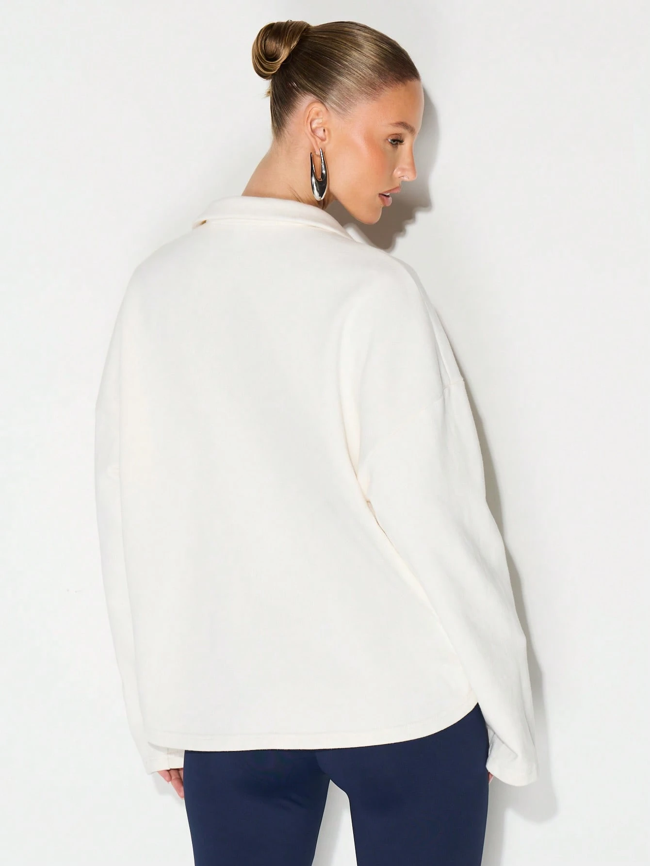 KIZN Plunge Neckline Oversized Button Blouse