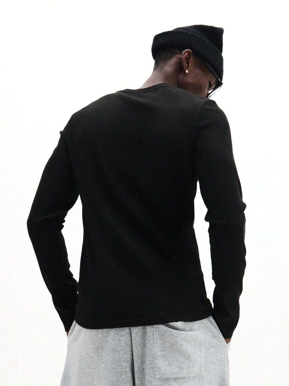 SUMWON Maglietta a maniche lunghe con collo a giro, aderente, in maglia a costine, tinta unita, casual, per l'inverno e l'autunno, per uso quotidiano, semplice