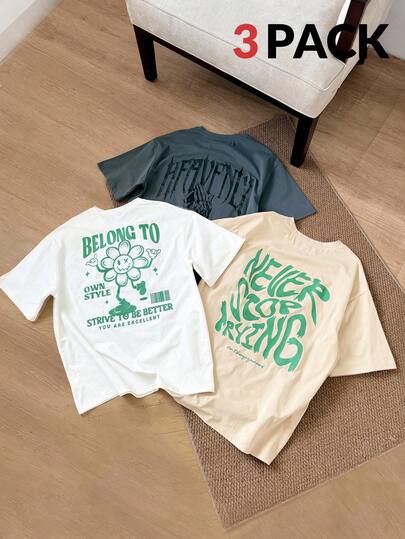 Manfinity VCAY Standard Size Men's Casual Short Sleeve T-Shirt, Multi-Pack, Multi-Color, Front & Back Graphic Print, Round Neck Fall Clothes, Couple Things