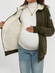 SHEIN Schwangeren 3-in-1 Reißverschluss Kapuzenjacke mit langen Ärmeln, thermisch gefüttert für den Winter