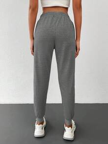 EURMUSE Drawstring Waist Slant Pocket Joggers - Grey - View 2