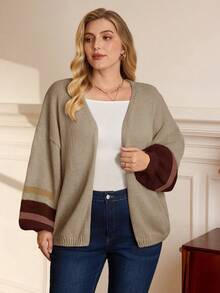 EMERY ROSE Plus Size Women's Drop Shoulder Long Sleeve Casual Colorblock Striped Cardigan/Winter - Multicolor - View 4