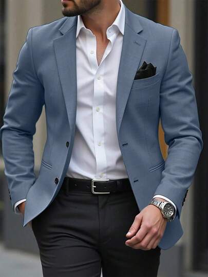 Manfinity Mode Men Space Dye Pocket Single Breasted Blazer Casual Suits For Men Blue Blazer Men Light Blue Suit Men Mens Casual Suits Slim Fit Mens Classy Clothes