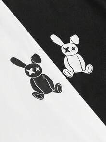 Manfinity NXTstreet 2 piezas empaquetadas Camiseta de manga corta con estampado de conejo de punto casual para hombres - Blanco y Negro - Ver 6