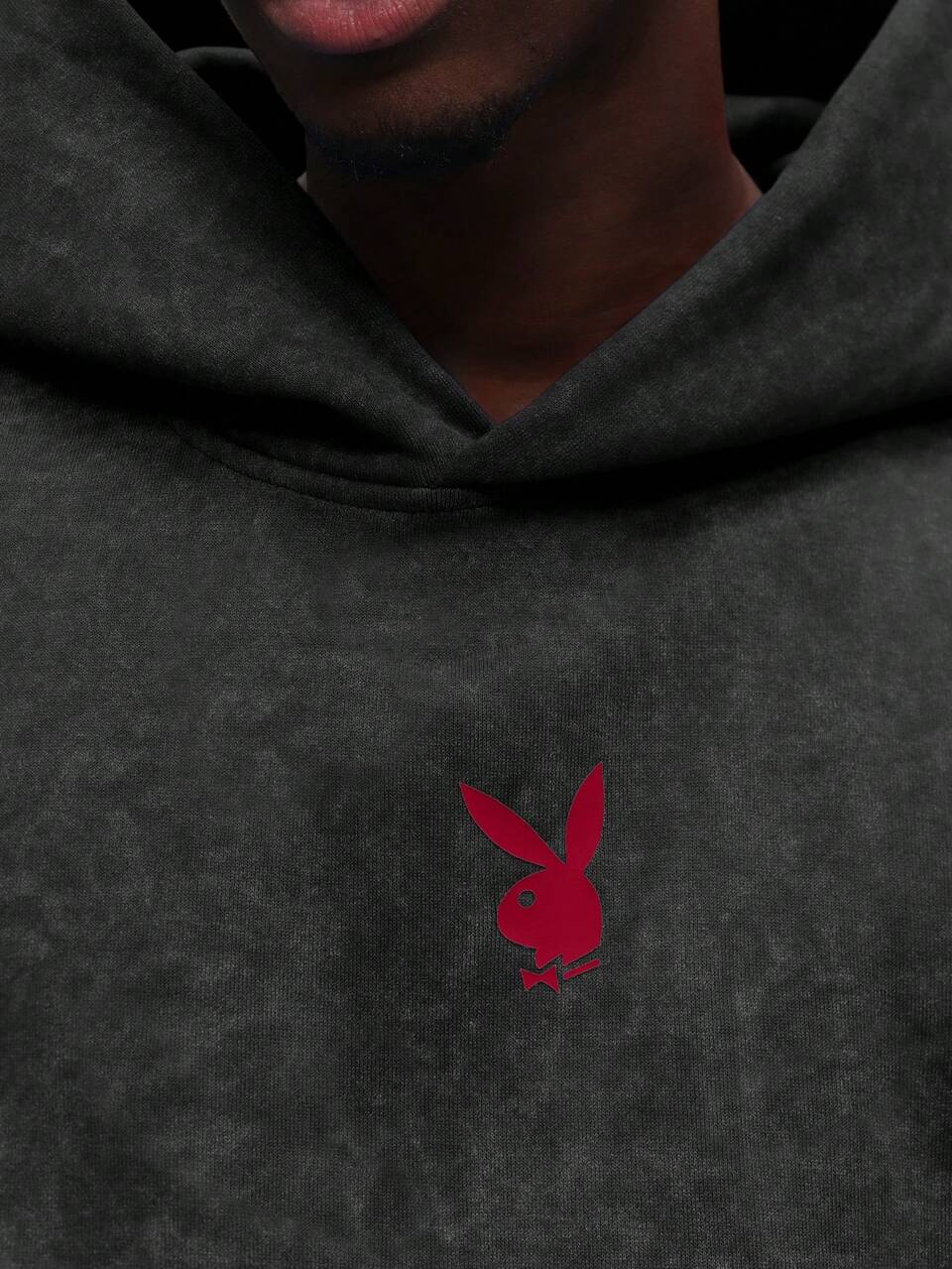 PLAYBOY X SUMWON Mens Essential Washed Effect Overhead Hoodie Pullover Regular Fit Drawstring Hooded Sweatshirt Fall Winter Casual