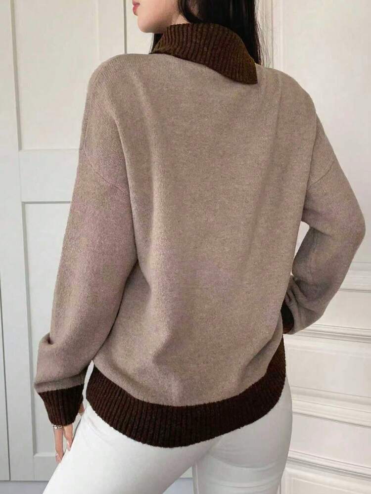 Women's Loose Fit Color Block Knit Sweater, Autumn