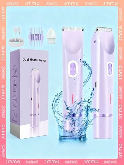 JMMO Women Bikini Trimmer, Dual-Head Hair Trimmer For Women,2-In-1 Bikini Shaver With Ceramic Blade Heads & Type-C Charging Port, Electric Razors For Women Pubic Hair,Underarms,Legs,Arms,Face