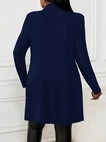 SHEIN Lady 新款秋冬优雅工作服藏蓝色羊腿袖大码外套，适合新年和感恩节等节日穿着，时尚百搭，包括女士西装外套、藏蓝色和宝蓝色外套，以及黑色夹克。 - 藏蓝色 - 查看 2