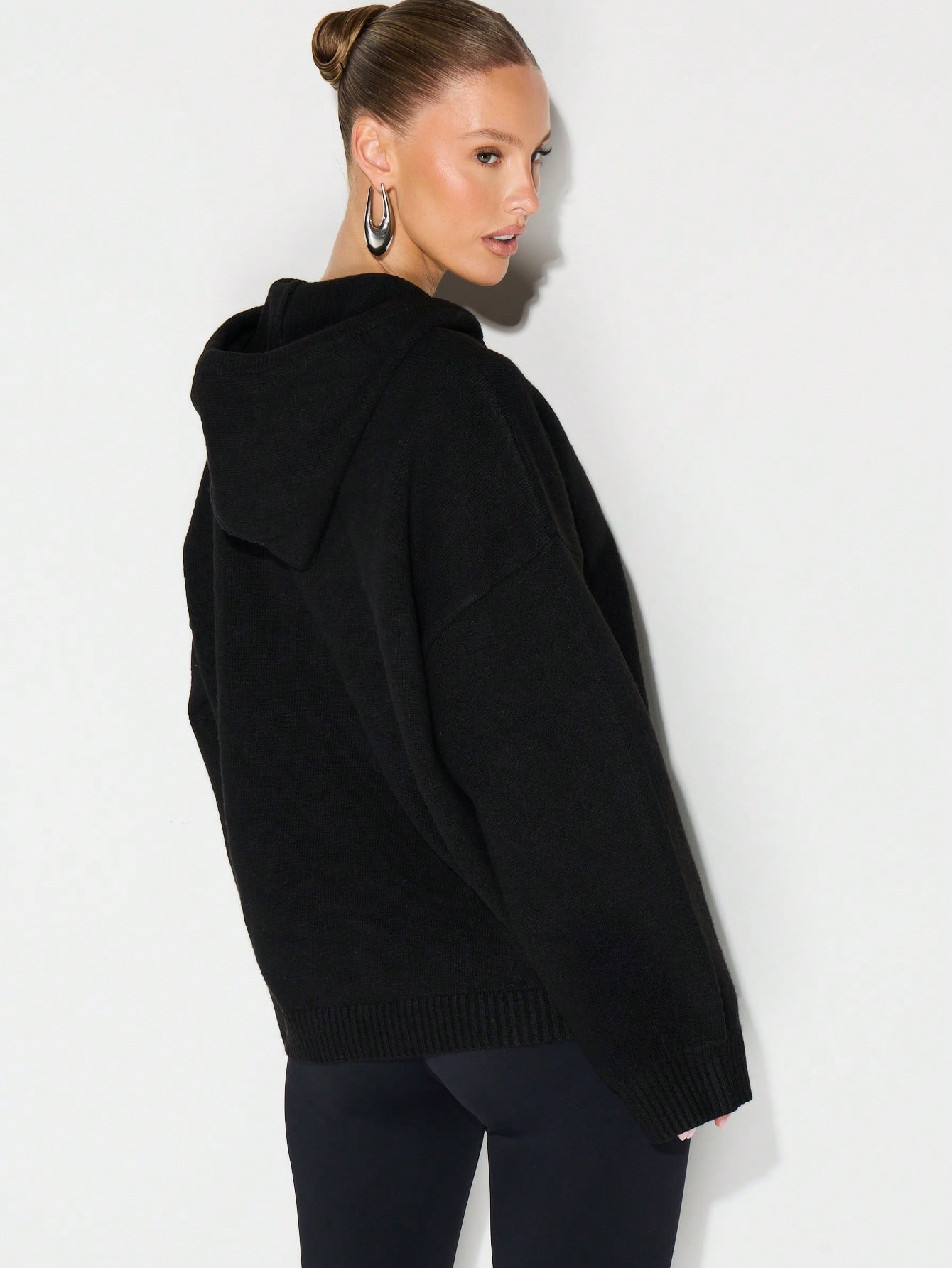 KIZN Chunky Knit Zip Up Hoodie With Drawstring