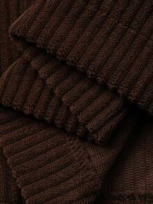 Livesso 女士秋冬休闲宽松领外套和裤子两件套家居服套装 - 咖啡棕 - 查看 7