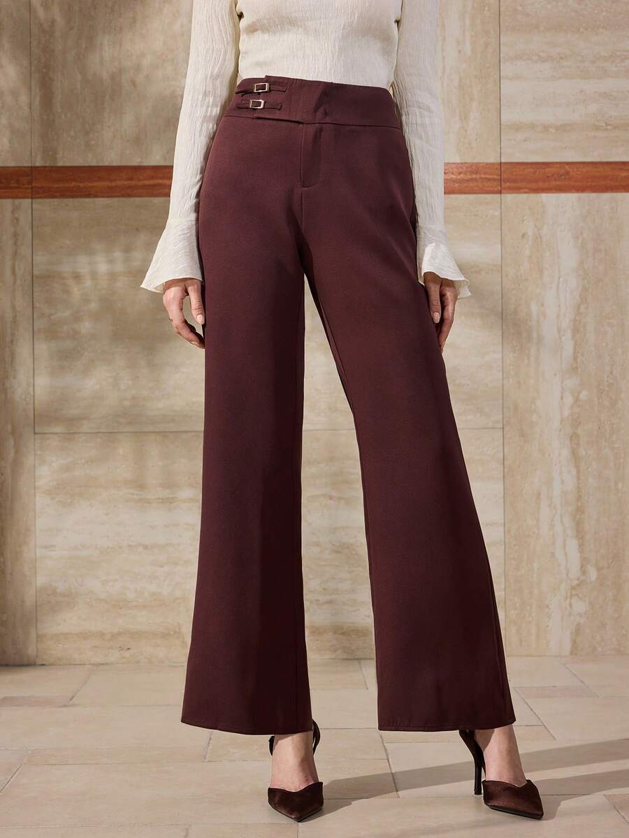 Modelyn Quần ống loe trơn màu đơn giản, thanh lịch, thời trang nữ mới đa năng khi đi làm - Cà phê nâu - Xem 1