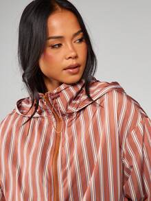 MISSGUIDED Áo khoác gió kẻ sọc cỡ lớn có mũ, dây rút cho trang phục thường ngày mùa thu xuân - Nhiều màu - Xem 5