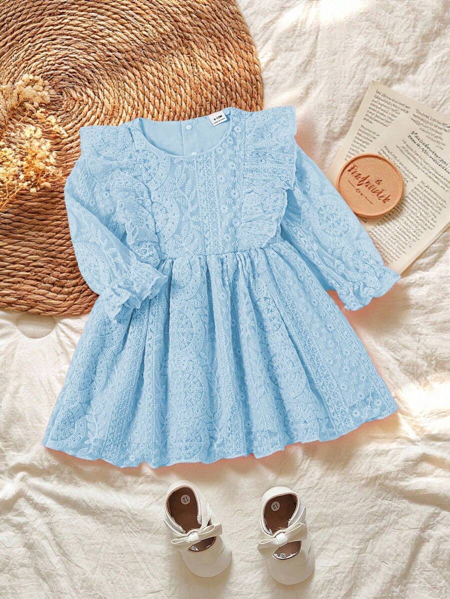 Vintaside Kids Baby Girls' Sweet Mesh Long Sleeve Loose Dress, Suitable For Outings, Parties And Gatherings, Spring/Autumn - Blue - View 1