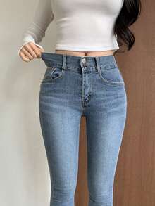 DAZY 女式休闲口袋紧身牛仔裤