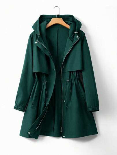 EMERY ROSE Plus Size Women Cinched Waist Hooded Windbreaker Jacket, Casual Elegant Loose Fit High-End Summer Outerwear