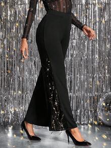 Reflora Plus Size Women Pants, Suitable For All Seasons, Daily Wear, Black, Spring, Summer, Autumn, Winter, Party, Shiny Sequin, Romantic, Comfortable Christmas For Women Christmas Women Christmas Plus Size Christmas For Women Christmas - Black - View 8