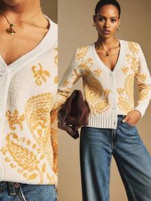 Poéselle Cardigan lavorato a maglia elegante, retrò e romantico, versatile e minimale, da donna - Bianco - Visualizzare 2
