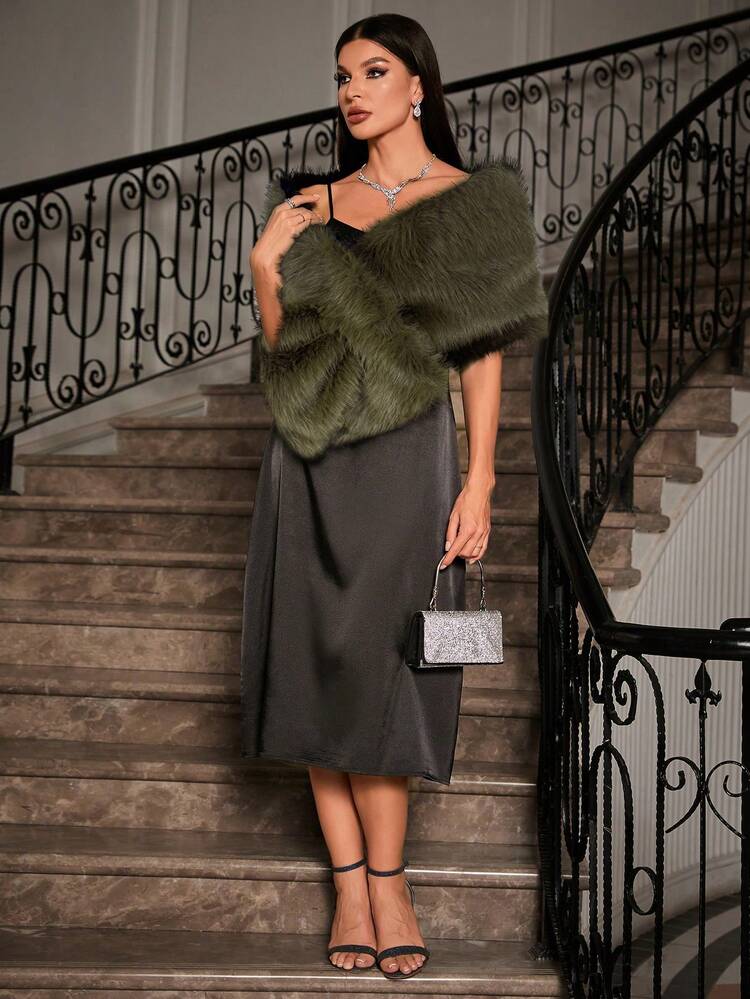 SHEIN Unity 女士纯色简约日常围巾 - 軍綠色 - 查看 6