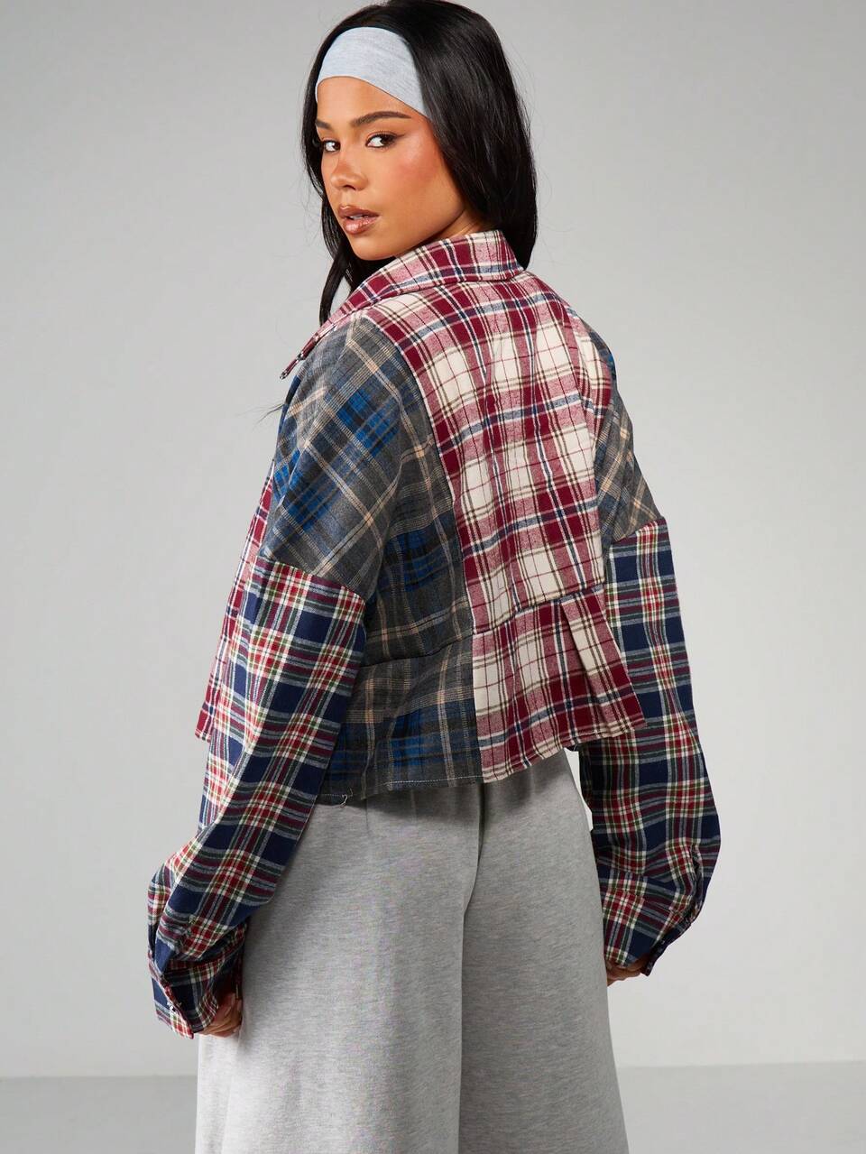 MISSGUIDED Camicia oversize a quadri con bottoni, maniche lunghe, blusa multicolore in tartan, casual con colletto, adatta per l'autunno e l'inverno