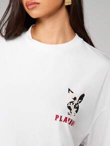 Missguided x Playboy Áo thun tay ngắn họa tiết bò sữa in hình trang trại cỡ lớn - trắng - Xem 4