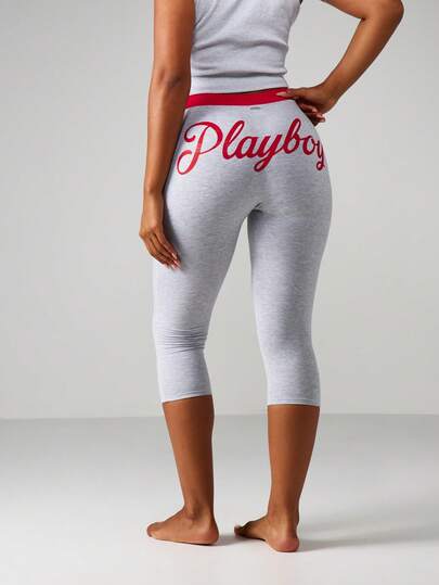 Missguided x Playboy High Waisted Capri Leggings With Script Lettering And Color Block Detail