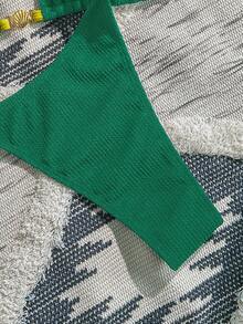 Swim Vcay Bộ đồ bơi bikini trơn màu phong cách hàng hải, họa tiết khối kim loại, họa tiết tam giác gợi cảm dành cho nữ đi biển - màu xanh lá - Xem 4