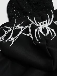 ROMWE MEN Goth 男士秋冬哥特风个性化街头风连帽卫衣，长袖上衣 - 黑色 - 查看 4