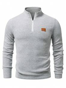 Manfinity Homme 男士立领半拉链插肩长袖罗纹T恤保暖内衣，灰色，四分之一拉链，复古风格，适合日常休闲、周末旅行、户外活动、探险旅行、轻松的工作环境或半正式场合，也是送给男友/丈夫、周年纪念日、派对或圣诞节的理想礼物，冬季必备。 - 灰色 - 查看 3