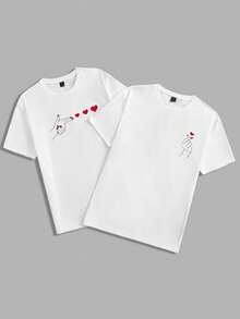 Manfinity VCAY 2件男士手势和钢笔印花T恤套装 - 白色 - 查看 3