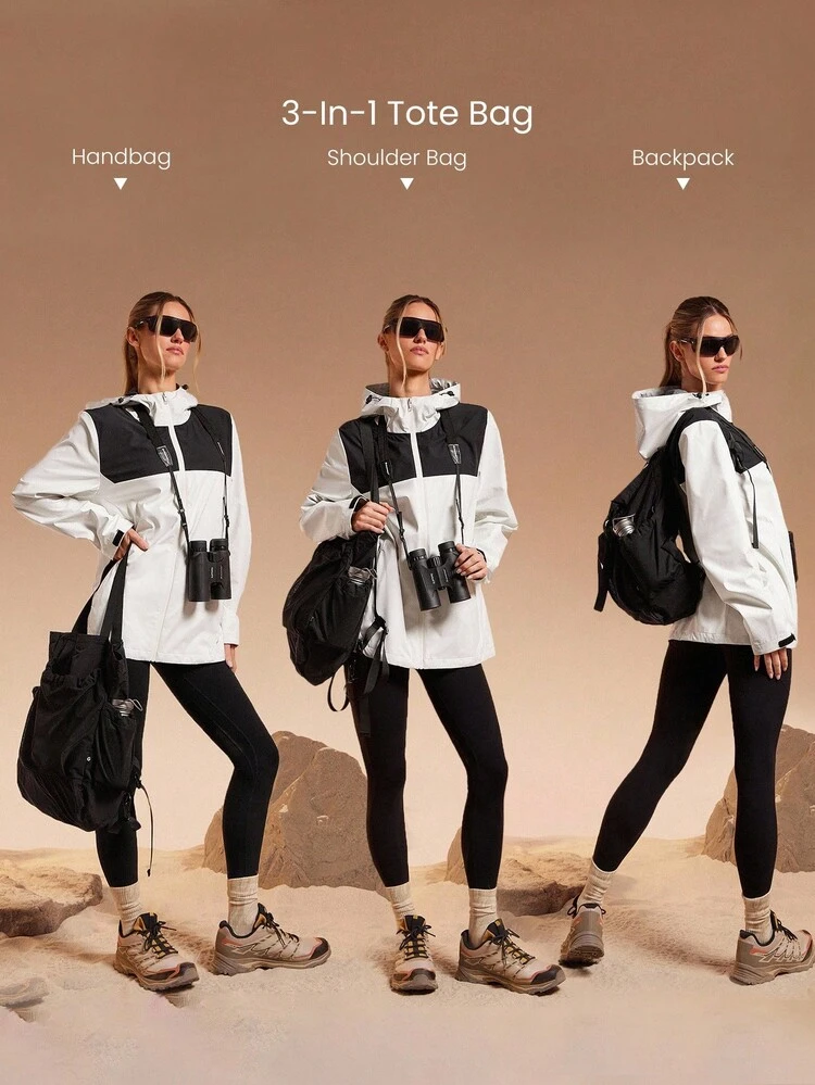 15 L On The Go Glow 3-en-1 Sac à bandoulière, sac à main, sac à dos avec poches à fermeture éclair en maille hydrofuge, réglable, pour la randonnée, l'extérieur et les activités quotidiennes