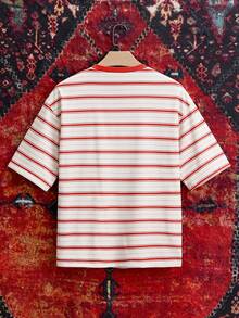Manfinity VCAY Men's Striped T-Shirt Everyday Casual Top Loose Fit Round Neck T-Shirt - Red - View 4