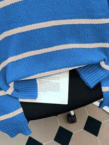 Lyxana Sweater Longgar Kasual Bergaris untuk Wanita, Musim Gugur/Dingin - Biru - View 5