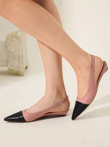 CUCCOO CHICEST Giày bệt đế thấp mũi nhọn khóa vuông mới dành cho nữ, giày bệt hở lưng bằng da bóng màu đỏ tía, thoải mái và đa năng cho cả đi làm và đi làm - Hồng - Xem 7