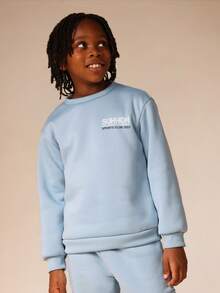 SUMWON Boys Light Blue Crew Neck Sweatshirt And Jogger Pants Matching Co-Ord Set With Cargo Pockets Elastic Cuffs - Blue - View 4