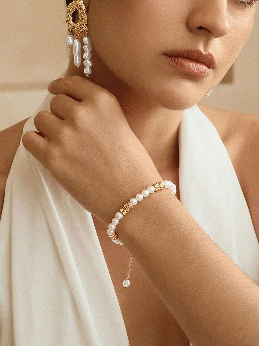 Opalesca Women Chain Bracelets,Outfits,Old Money,Wedding/Bridal Accessories,Fairycore/Fairy,Pearl,Metallic/Texture,Fall/Autumn/Winter,Elegant,For Mom/Women/Girl/Mother,Premium,Vintage,Layered - Gold - View 1