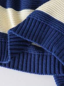 SHEIN 男婴撞色条纹毛衣和针织裤套装,秋冬季 - 藍色 - 查看 12