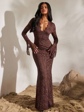 Opulessa Robe à volants en dentelle tricotée de couleur unie pour femmes, vacances