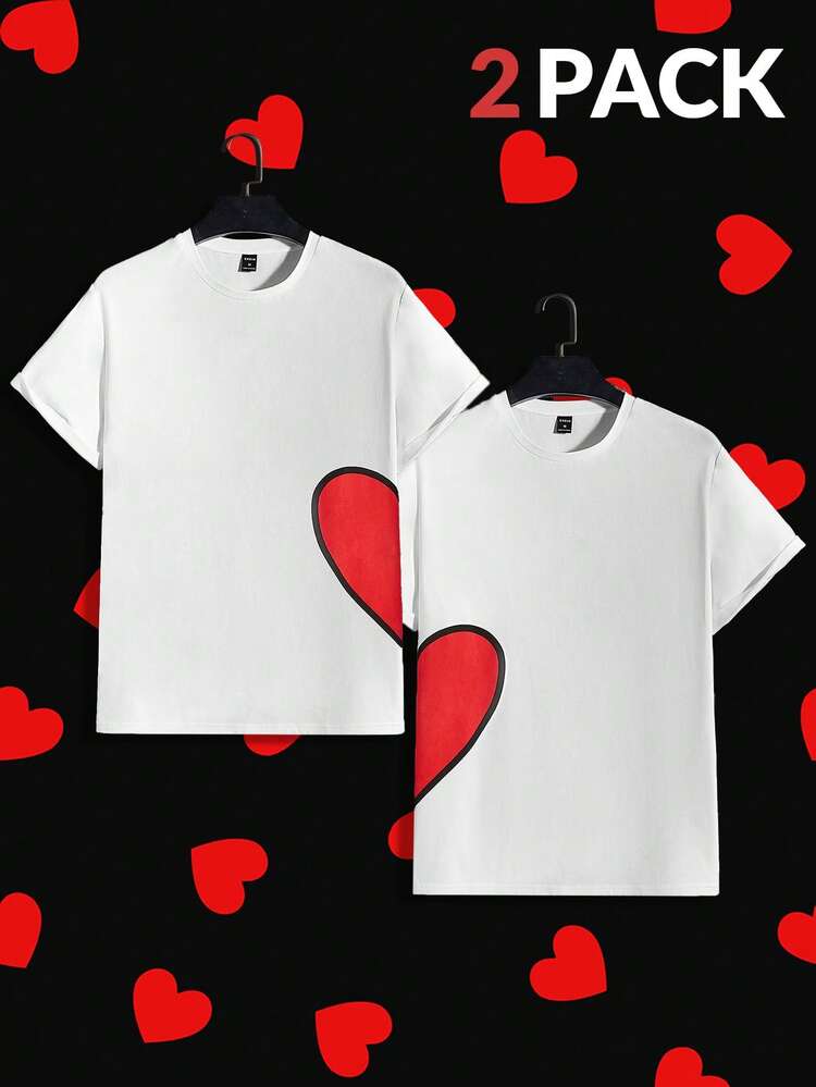 2pcs Knitted Casual Heart Pattern Multi-Piece T-Shirt Set