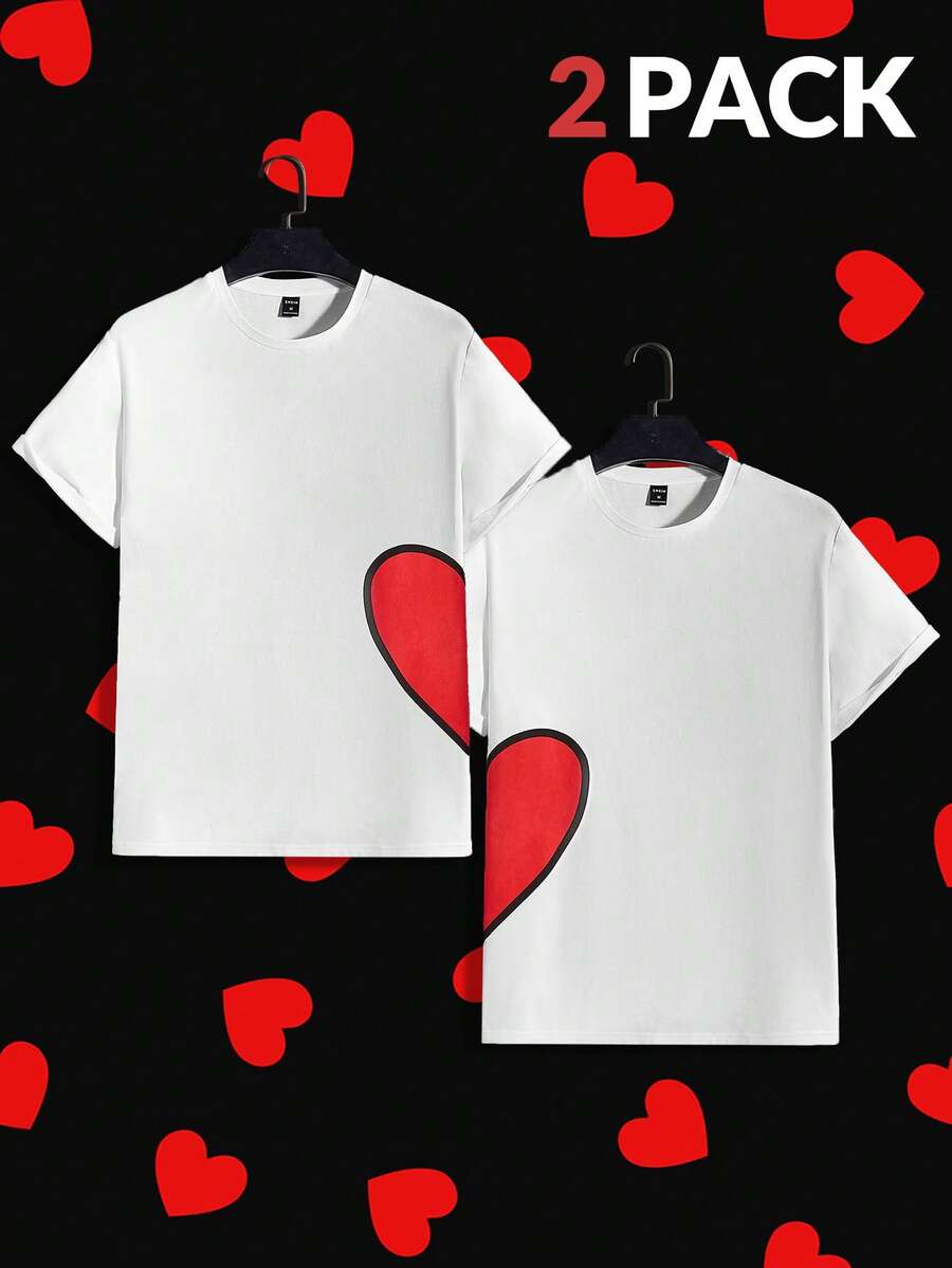 Manfinity VCAY 2pcs Knitted Casual Heart Pattern Multi-Piece T-Shirt Set - White - View 1